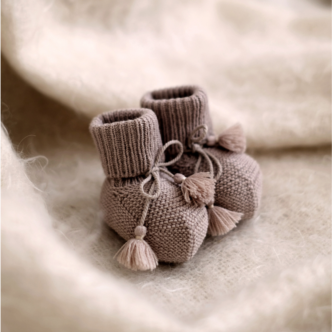 Chaussons bébé fourrés avec noeud et franges - Choupi